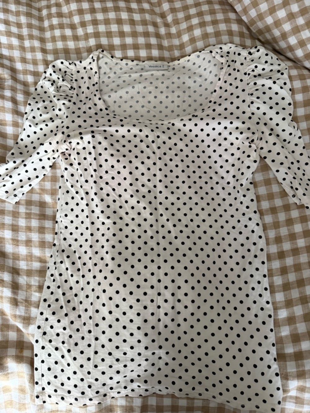 White Polka Dot Square Neck Top